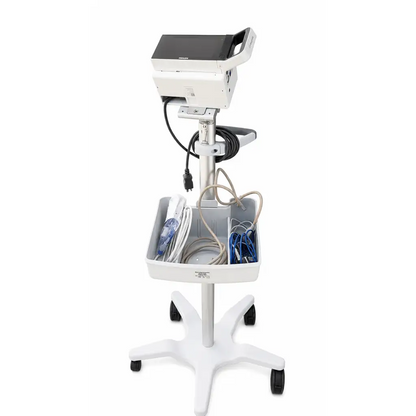 White medical cart with philips intellivue x3 patient monitor and organized storage for cables and equipment