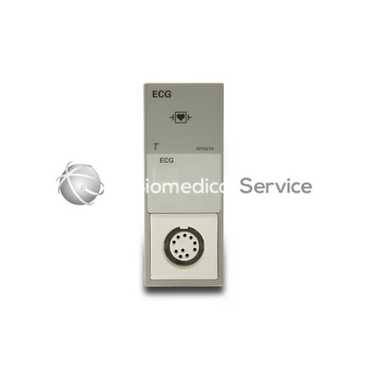 Philips m1001 gray rectangular ecg module with circular port and ecg label on front panel for cardiac monitoring