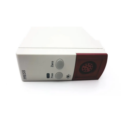 Philips m1006b invasive blood pressure measurement module in white and maroon with two gray buttons and red indicator light