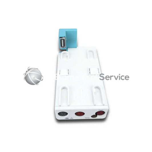 White rectangular philips m1015a sidestream etco2 co2 module with light blue connector and red circular ports at bottom