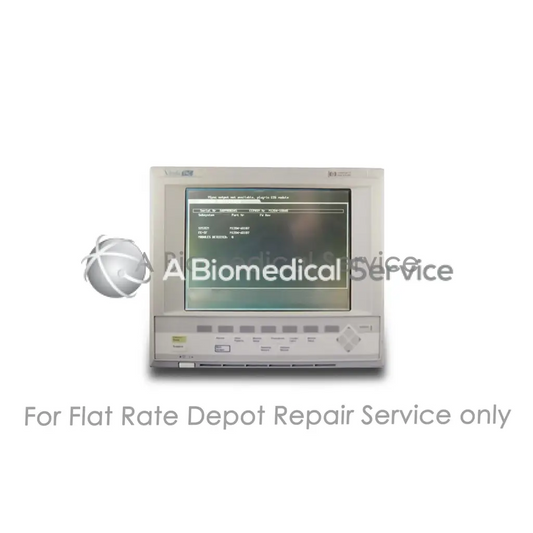 Gray philips m1204 series medical monitor with diagnostic screen and control buttons for repair service of medical equipment