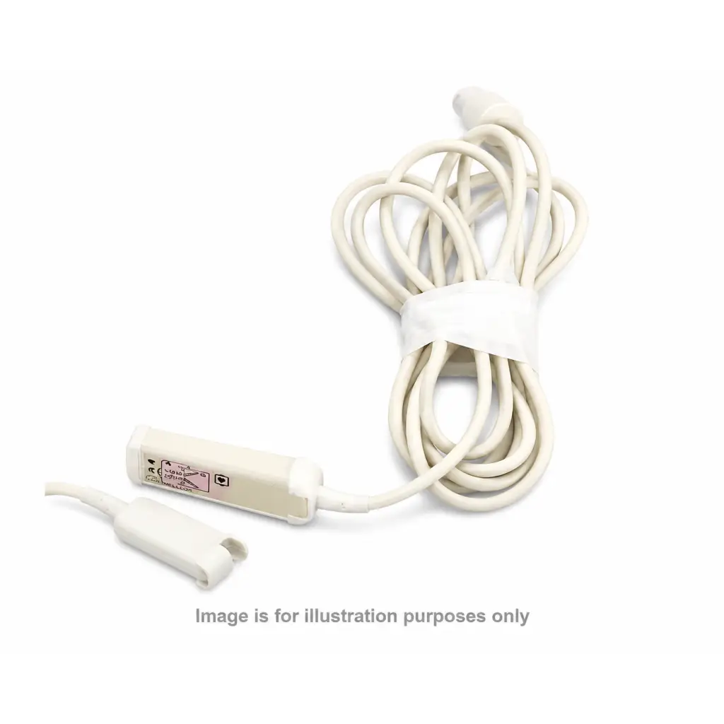 White coiled philips m1669a compatible 3-lead ecg trunk cable set with rectangular connector label and clip refurbished