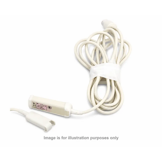 White coiled philips m1669a compatible 3-lead ecg trunk cable set with rectangular connector label and clip refurbished