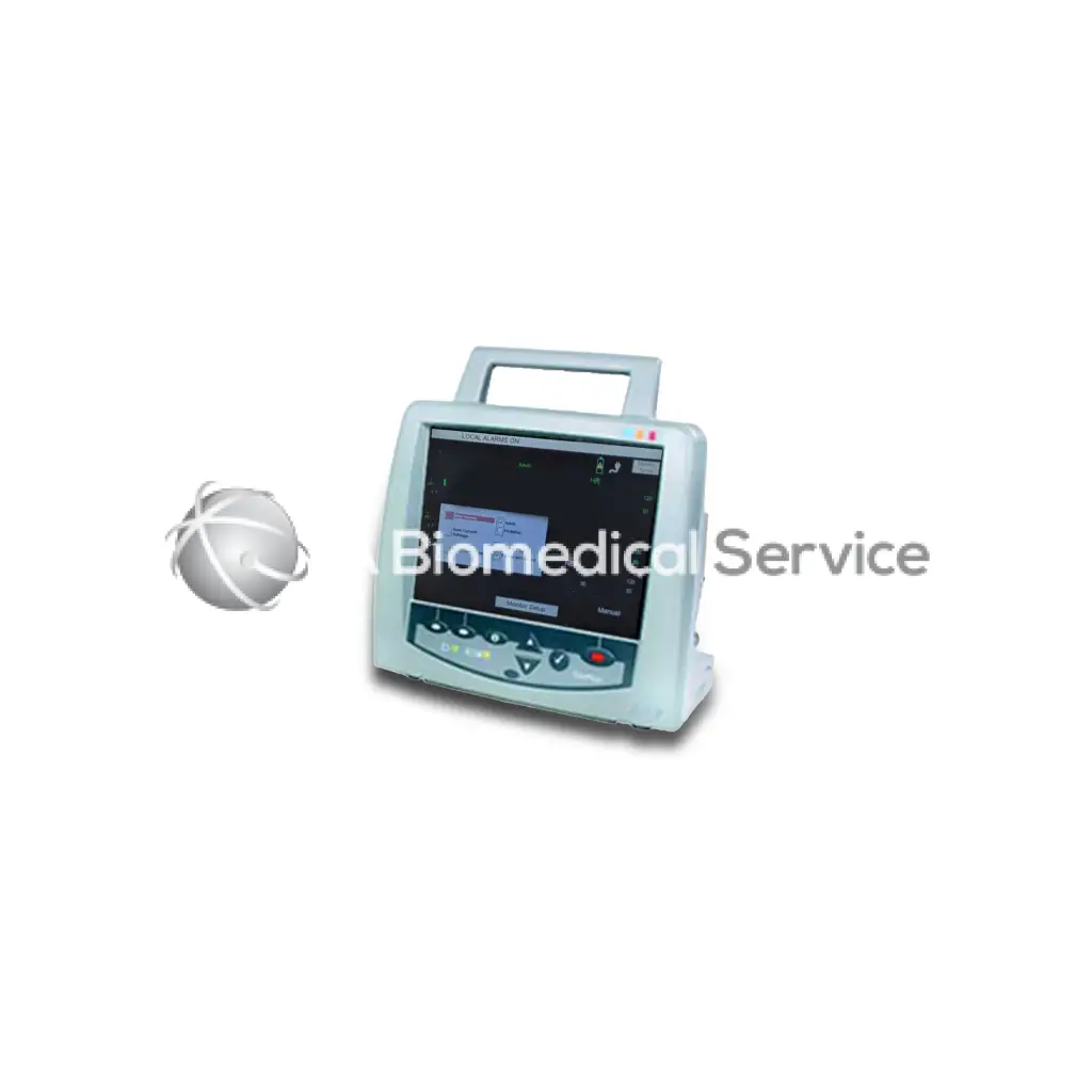 Philips M2636A telemon light blue medical vital signs monitor with handle on top and control buttons below screen
