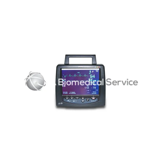 Black handheld patient monitor philips m2636b telemon with touchscreen displaying vital signs and control buttons below
