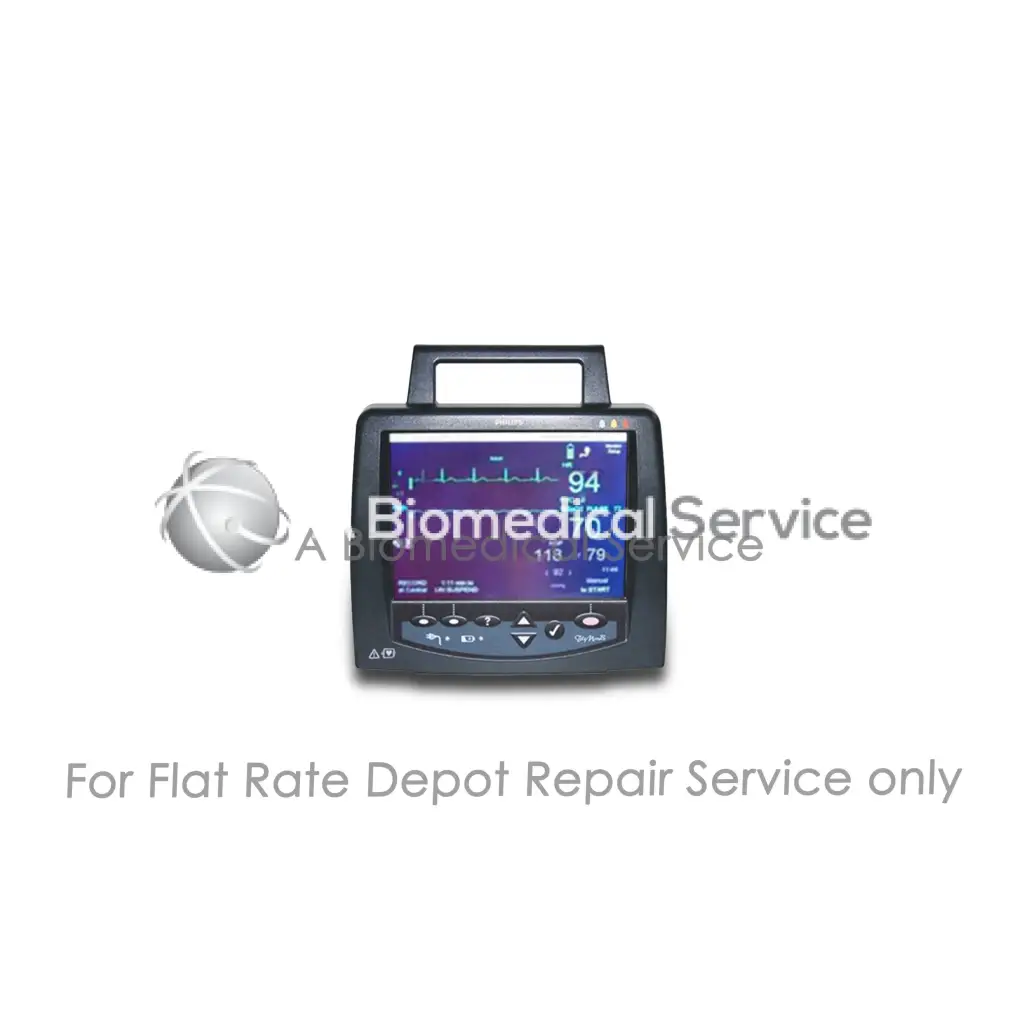 Black philips m2636b telemon portable patient monitor with handle displaying vital signs for medical equipment repair service