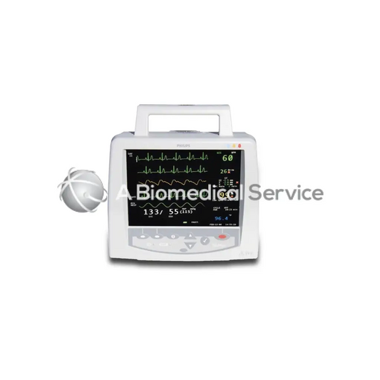 Philips m2636c telemon c vital white patient monitor with handle displaying multiple vital signs on screen