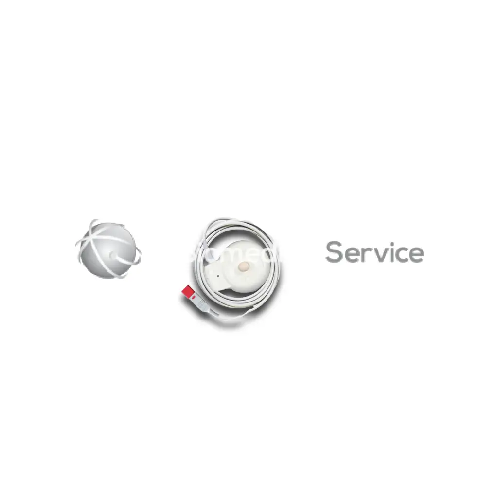 White spherical philips m2736a home medical monitoring device with coiled cable and red connector for biomedical service