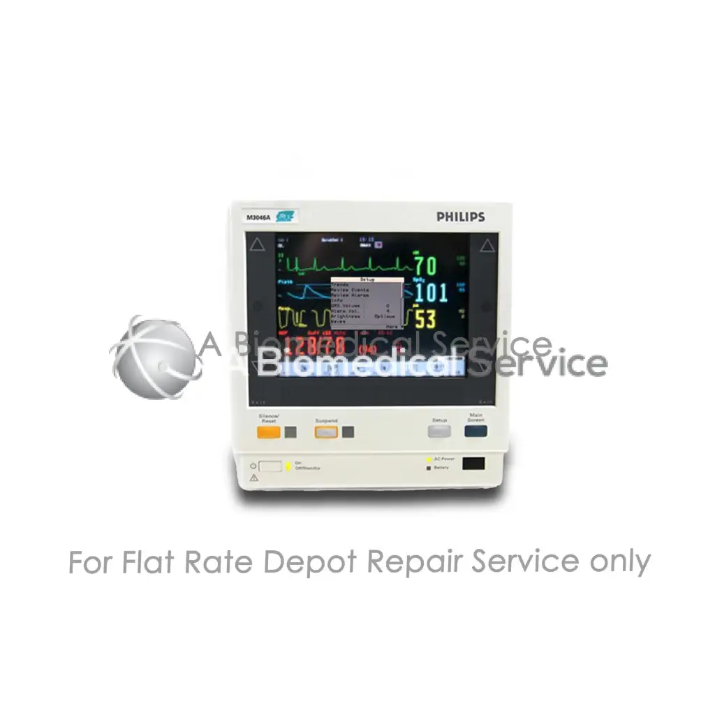 White philips m3064a patient monitor with digital vital signs display for philips m3 series repair service of medical equipment