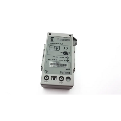 Gray philips m3539a heartstart mrx ac power adapter module with rectangular body and multiple circular ports front view
