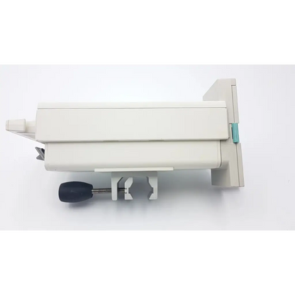 Beige plastic wall-mounted document feeder with black knob and teal accent in philips m8048a healthcare module rack
