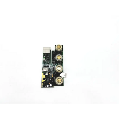 Black philips m8062-26441 module rack board with four gold circular connectors and one white connector on the right side