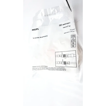 Philips microstream filterline set sample packaging white plastic bag with printed specs for adult and pediatric use
