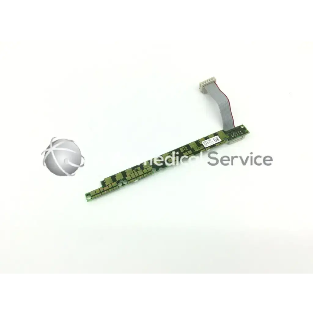 Green Philips MP 70 m8065-66401 alarm board with flexible gray ribbon cable attached at one end for LED and alarm control