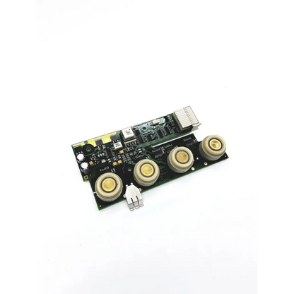 Green circuit board with three gold circular components and silver connector for philips mp50 module rack board