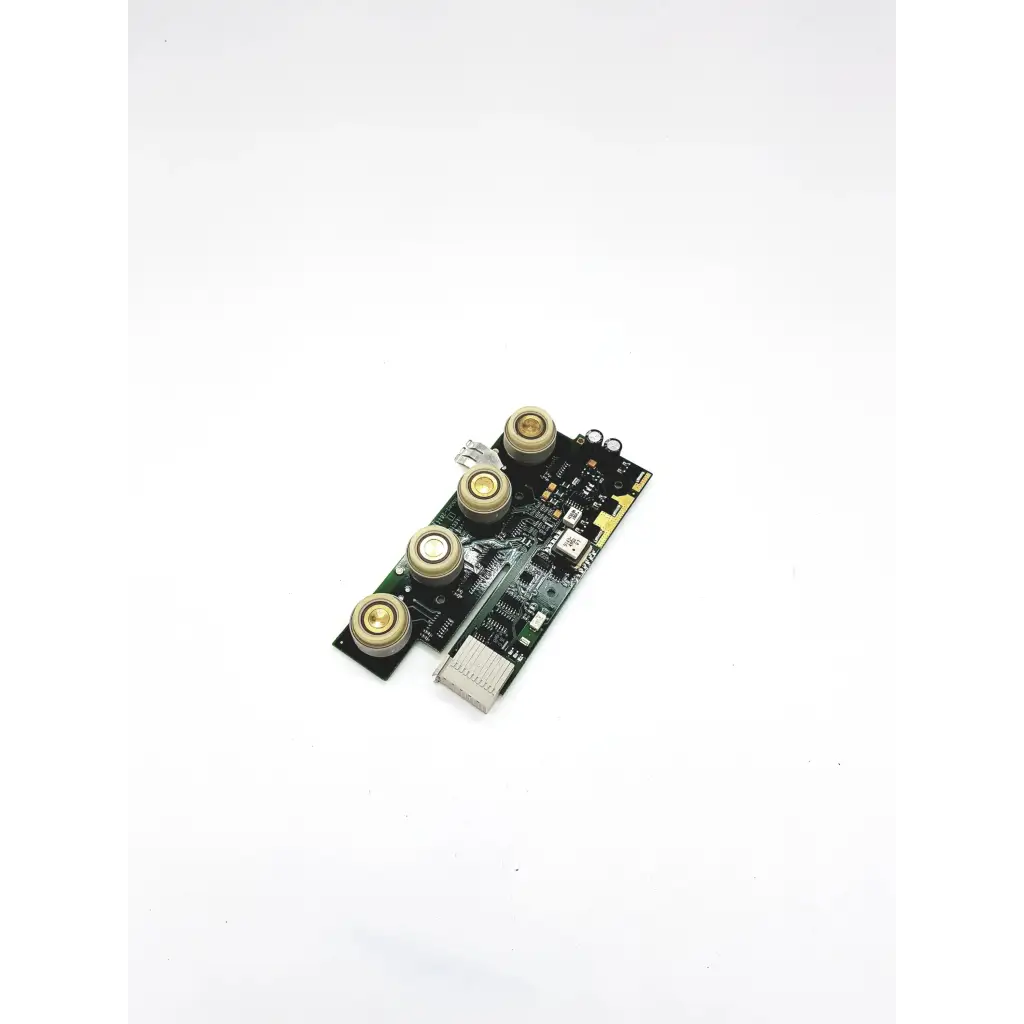 Black philips mp50 module rack board with four gold cylindrical components and white connector for medical devices