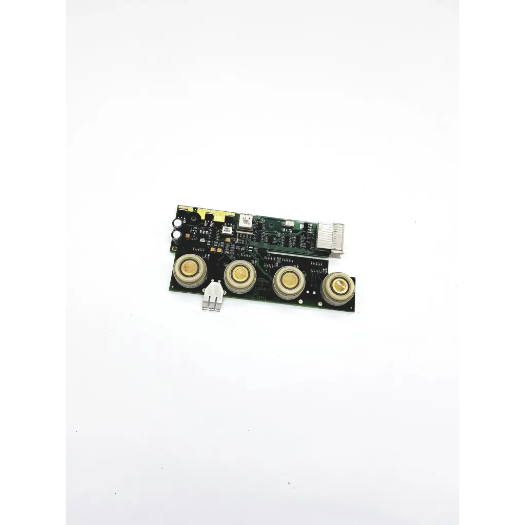 Black philips mp50 module rack board with three gold circular connectors and white plastic component on lower edge