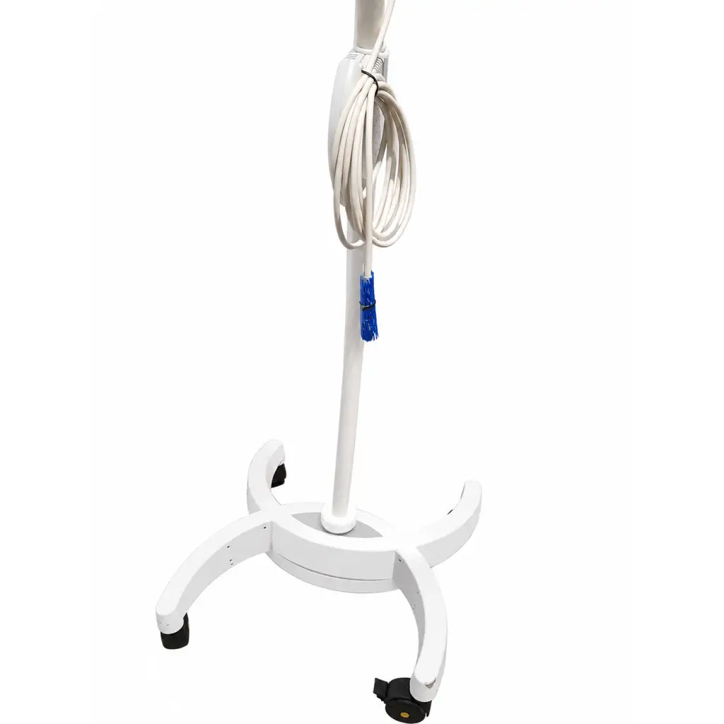 White philips percuNav planar field generator iv stand with coiled beige cable and four black caster wheels