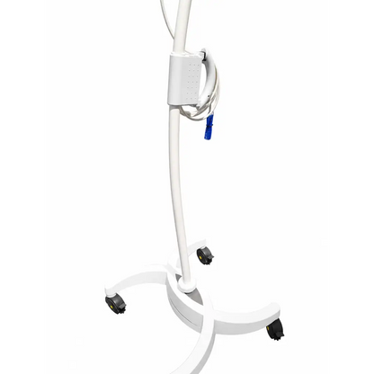 White Philips PercuNav planar field generator stand with black caster wheels and coiled tubing system for medical use