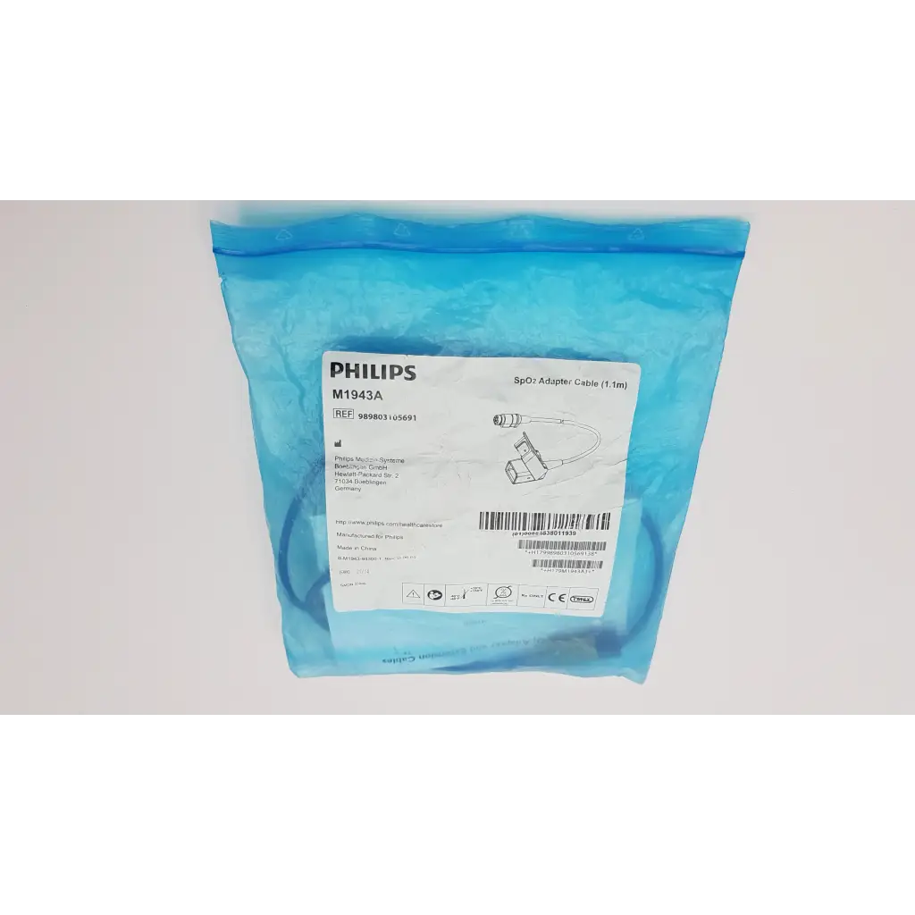 Philips ref 989803105691 m1943a sp02 adapter cable 1.1m in blue plastic packaging for spo2 sensors