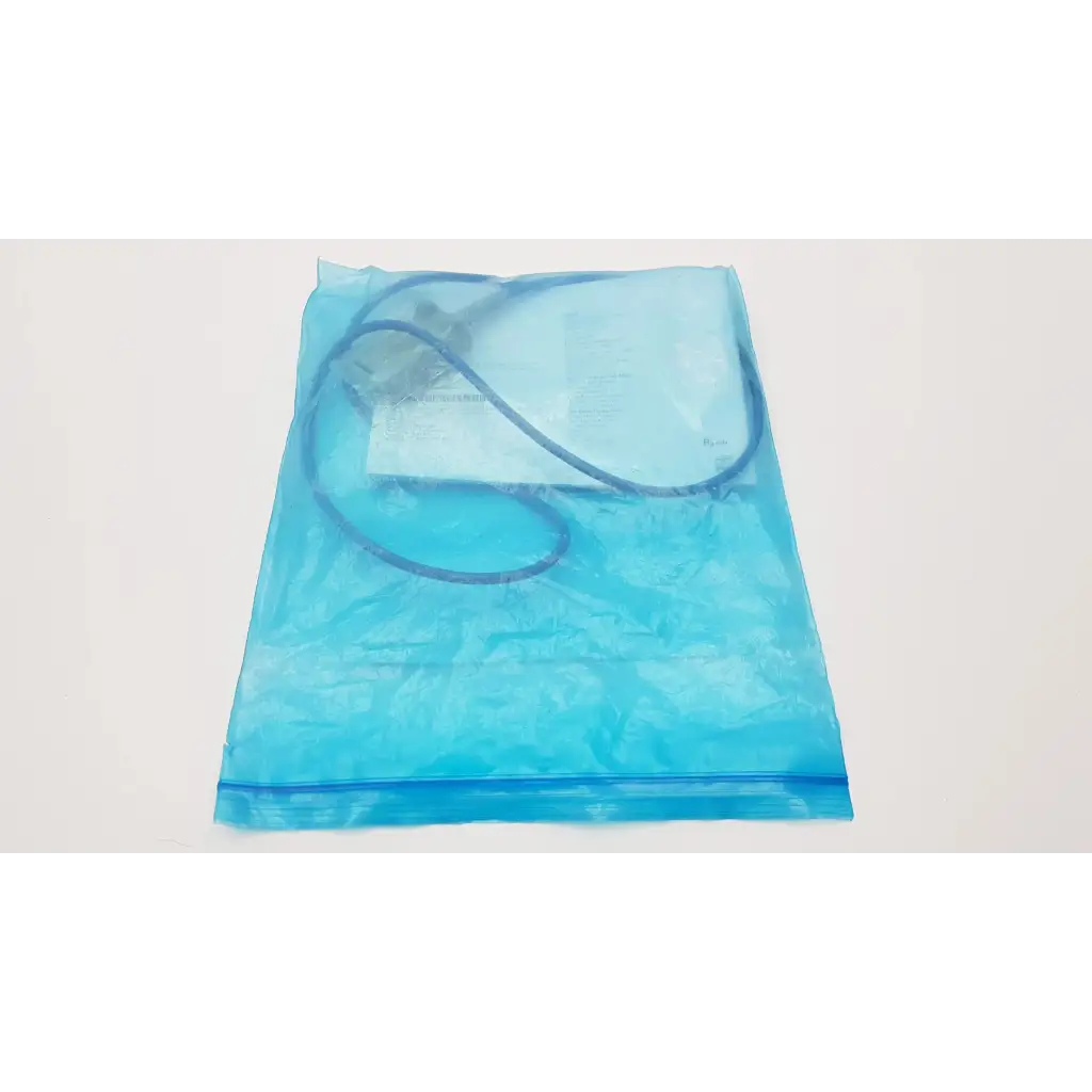 A translucent blue plastic zip-top bag containing a coiled black m1943a sp02 adapter cable and papers for philips ref product