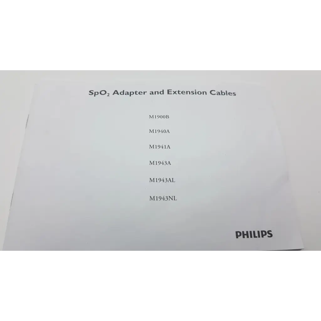 White philips ref label listing m1943a sp02 adapter cable and extension cables with model numbers on product back