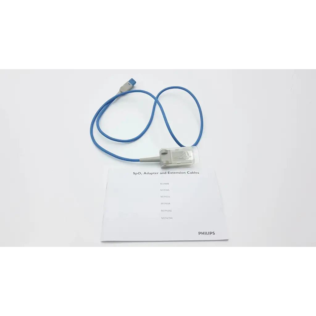 Blue philips m1943a spo2 adapter cable with clear plastic sensor head 1.1m for philips ref 989803105691
