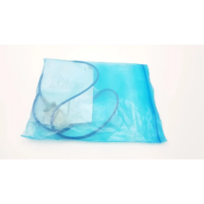 A translucent blue plastic bag containing coiled medical tubing and a white component for philips ref m1943a sp02 adapter cable