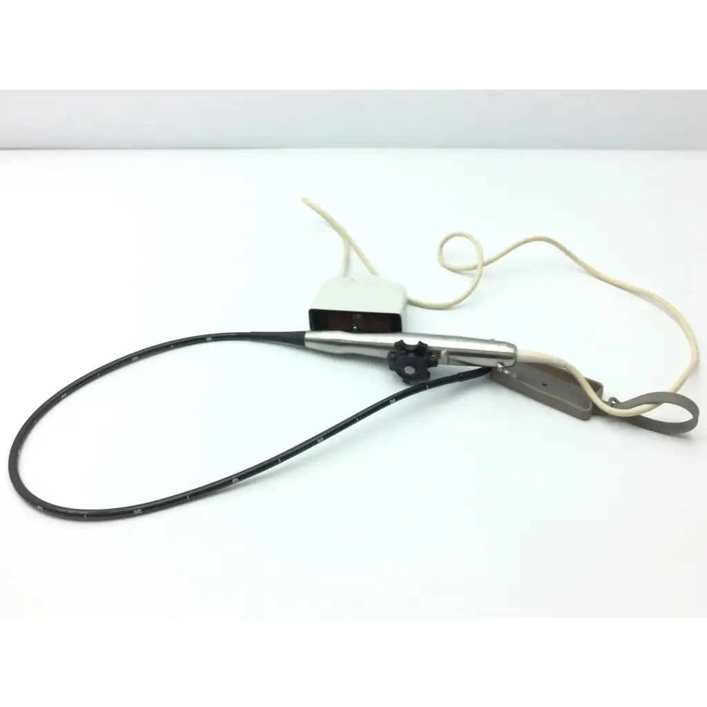 Black flexible cable with metallic handle and beige power adapter for philips s7-2t omni tee transducer device