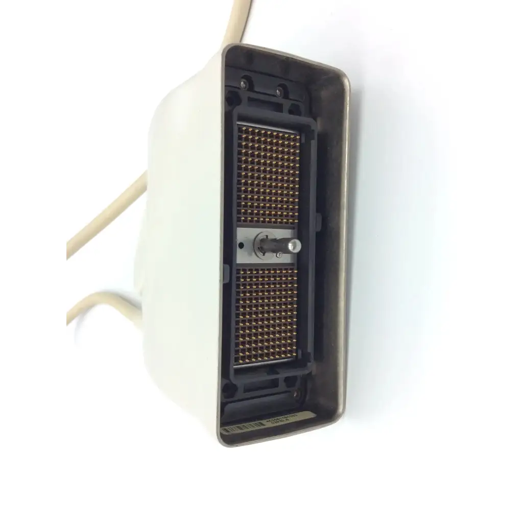 Off-white plastic housing with black interior and gold pins showing the back side of philips s7-2t omni tee transducer