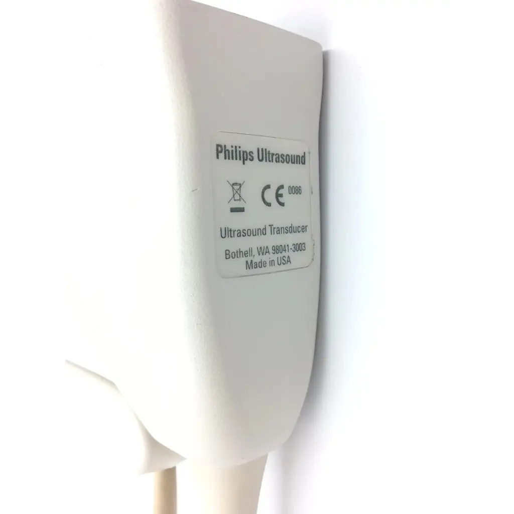 White philips s7-2t omni tee transducer with smooth plastic body and printed model and manufacturing details
