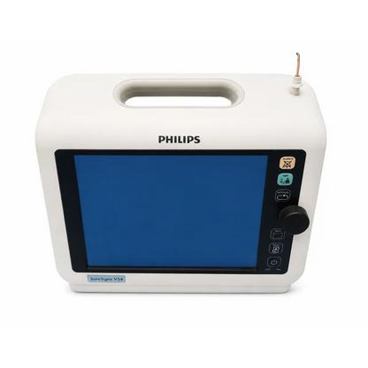 Philips suresigns vs4 biomed certified patient monitor with white case blue screen and black control panel