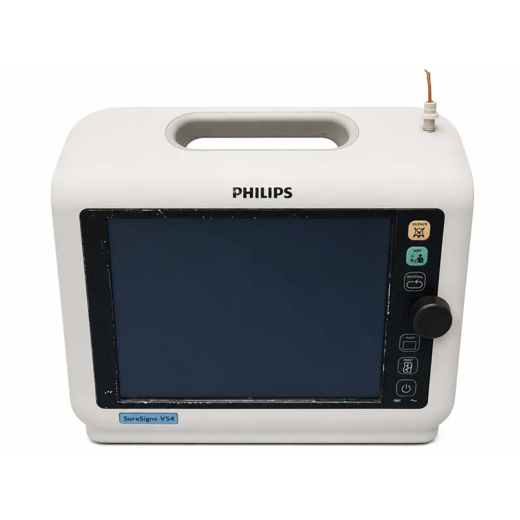Philips suresigns vs4 vital signs monitor with black screen and control buttons on right side for repair service