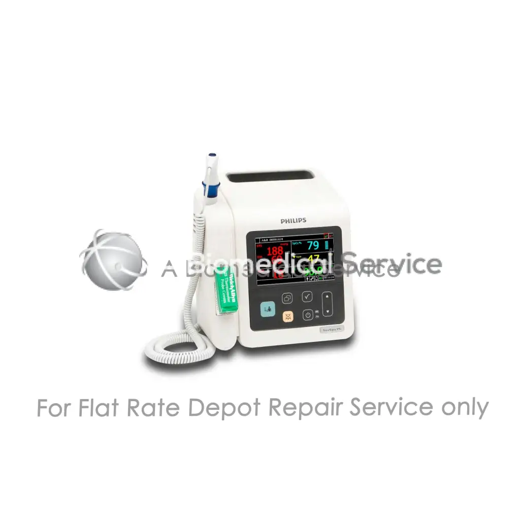 White philips sure signs vsi nibp monitor infusion pump with digital display and control buttons for medical equipment repair service