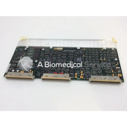 Black rectangular circuit board with integrated circuits connectors and silver heat sink for philips ultrasound general m2409-60060