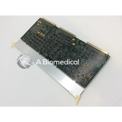 Green circuit board with black integrated circuits and gold connectors mounted on silver bracket for philips ultrasound general m2409-60060