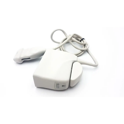 Philips ultrasound white plastic array ultrasound transducer with coiled cable and l17-5 label on side for imaging