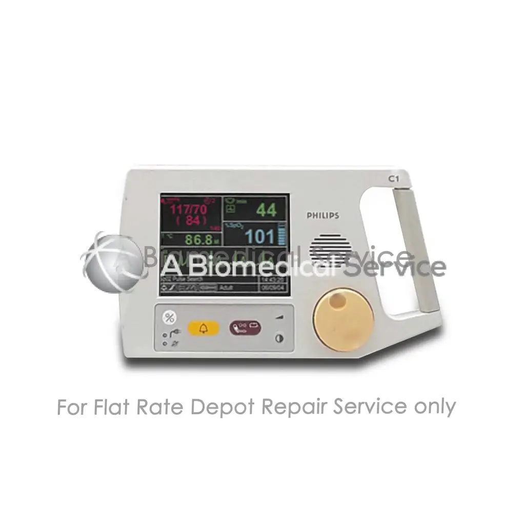 Philips c1 portable patient monitor with silver-gray casing and color-coded display for signs monitor repair service