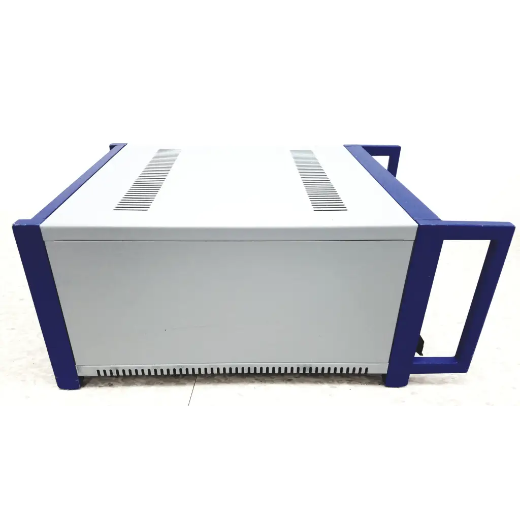 Gray and blue industrial-grade electronic enclosure with ventilation slits for physik instrumente e-501 3 channel servo controller lvpzt amplifier system