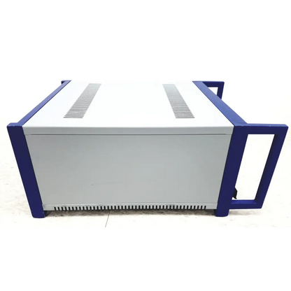 Gray and blue industrial-grade electronic enclosure with ventilation slits for physik instrumente e-501 3 channel servo controller lvpzt amplifier system