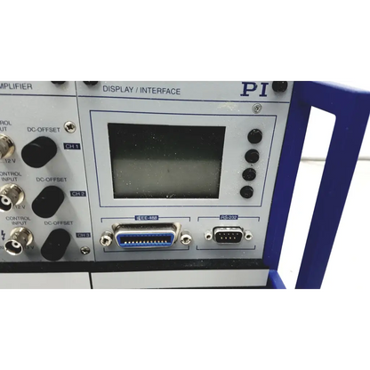 Gray and blue physik instrumente e-501 3 channel servo controller with lvpzt amplifier and digital operation module panel