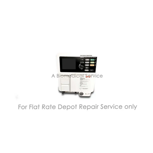 White physio control lifepak 9 defibrillator with black touchscreen and colored buttons for repair service of medical equipment