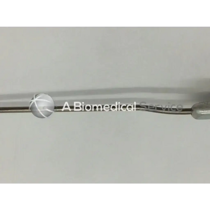 Silver metallic spatula retractor adult left with a spherical end cap and curved handle for medical use