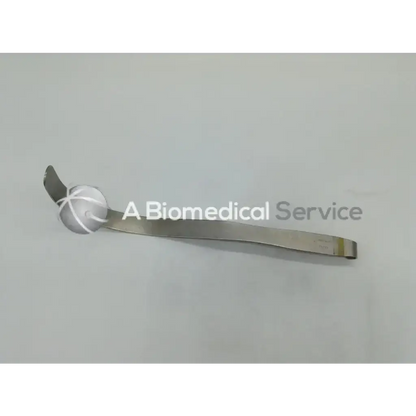 Silver narrow deaver retractor with curved handle and rounded textured head 1 inch by 14 inches surgical tool