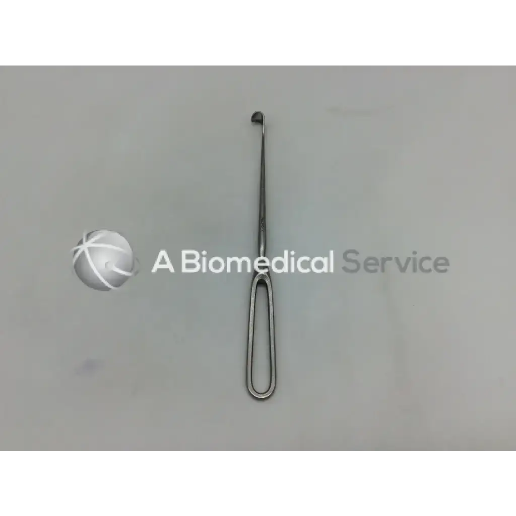 Silver cushing vein retractor with curved looped handle and slender pointed tip surgical instrument