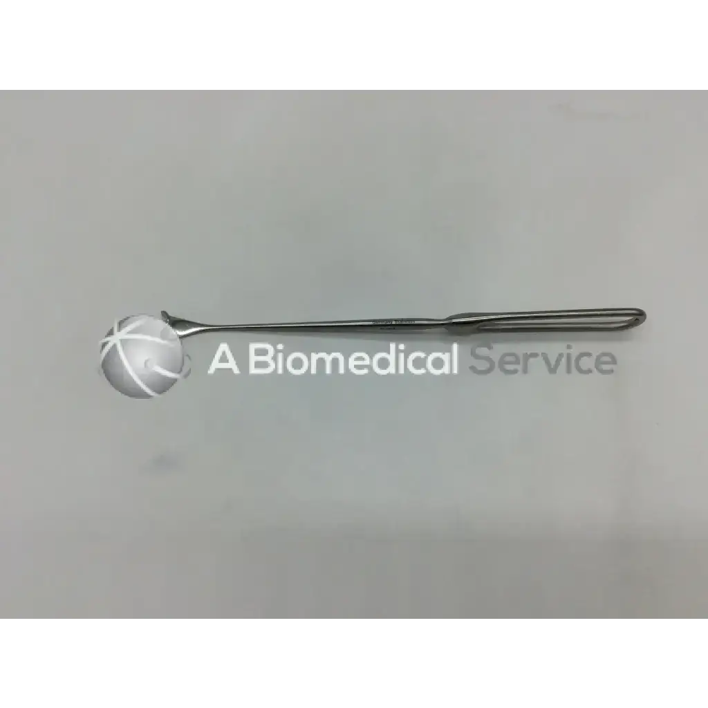 Silver surgical cushing vein retractor with rounded textured head and long slender handle for vein procedures