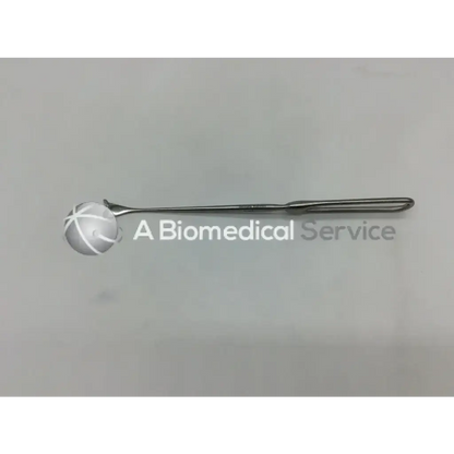 Silver surgical cushing vein retractor with rounded textured head and long slender handle for vein procedures