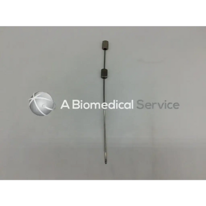 Silver surgical stamey needle ac5-295 with slender straight shaft and two rectangular metallic handles for precision use
