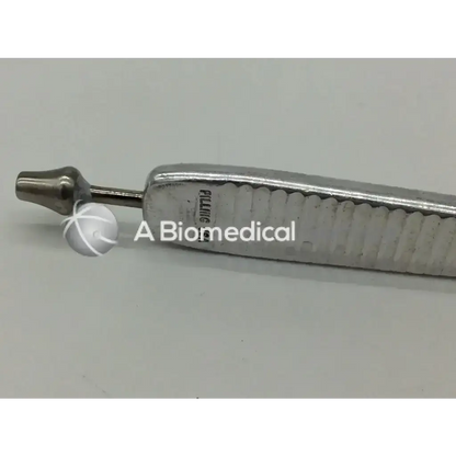 Silver dental spatula retractor 10mm with textured grip and engraved filling marking for precise use