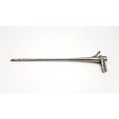 Silver surgical retractor with long slender handle and articulated arms for pilling 5x30 bronchoscope da54-26